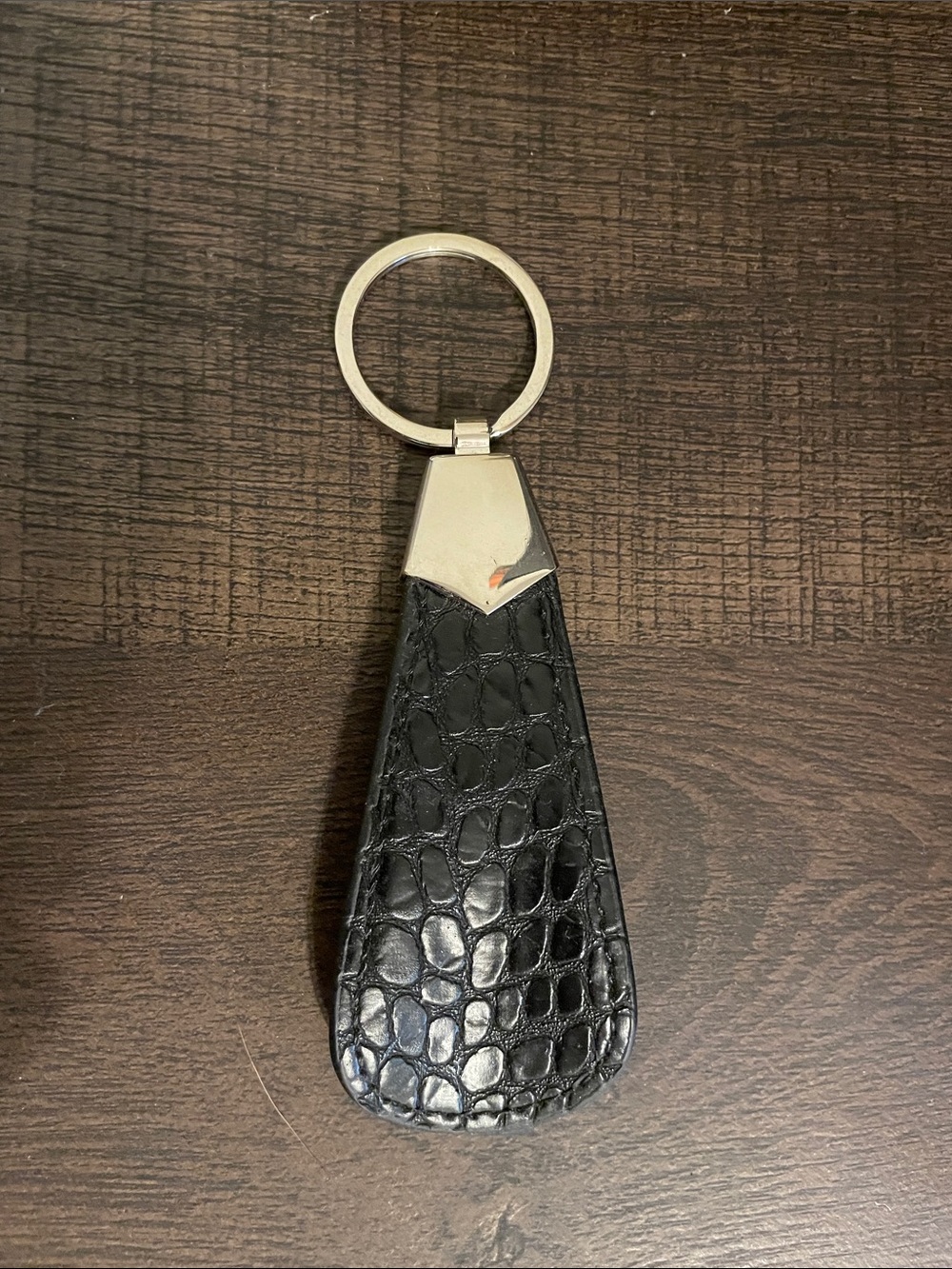 Brahmin Black Croc-Embossed Leather Key Fob with Silver Hardware